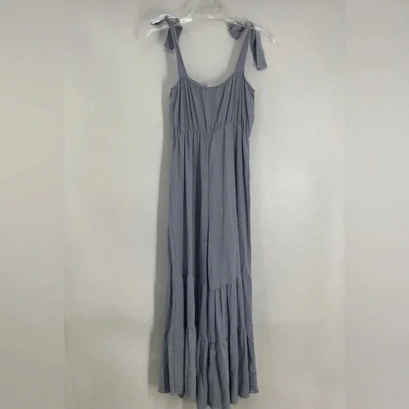 Peach Love Tiered Woven Chambray Jumpsuit Wide-Leg Strappy NWT Size Medium - Picture 5 of 9